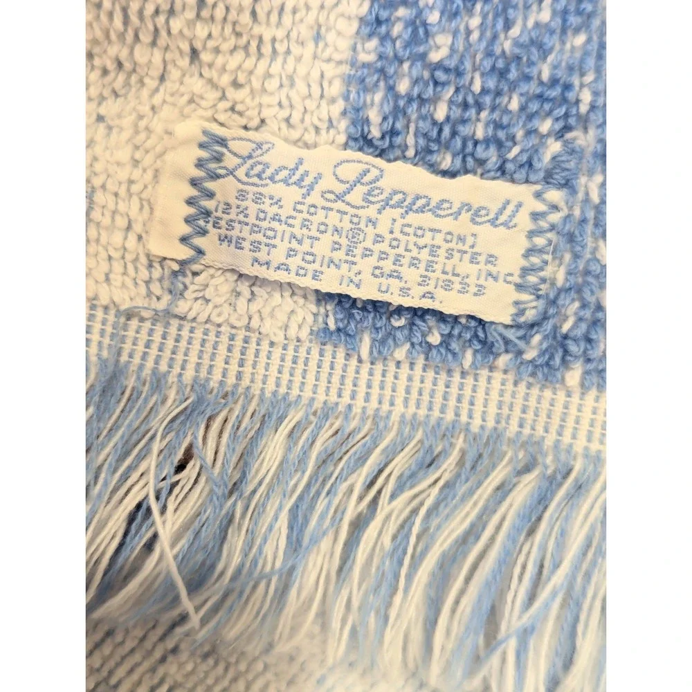 Vtg 70s Lady Pepperell Blue Check Plaid Floral Bath Hand Towel Set Cottagecore
